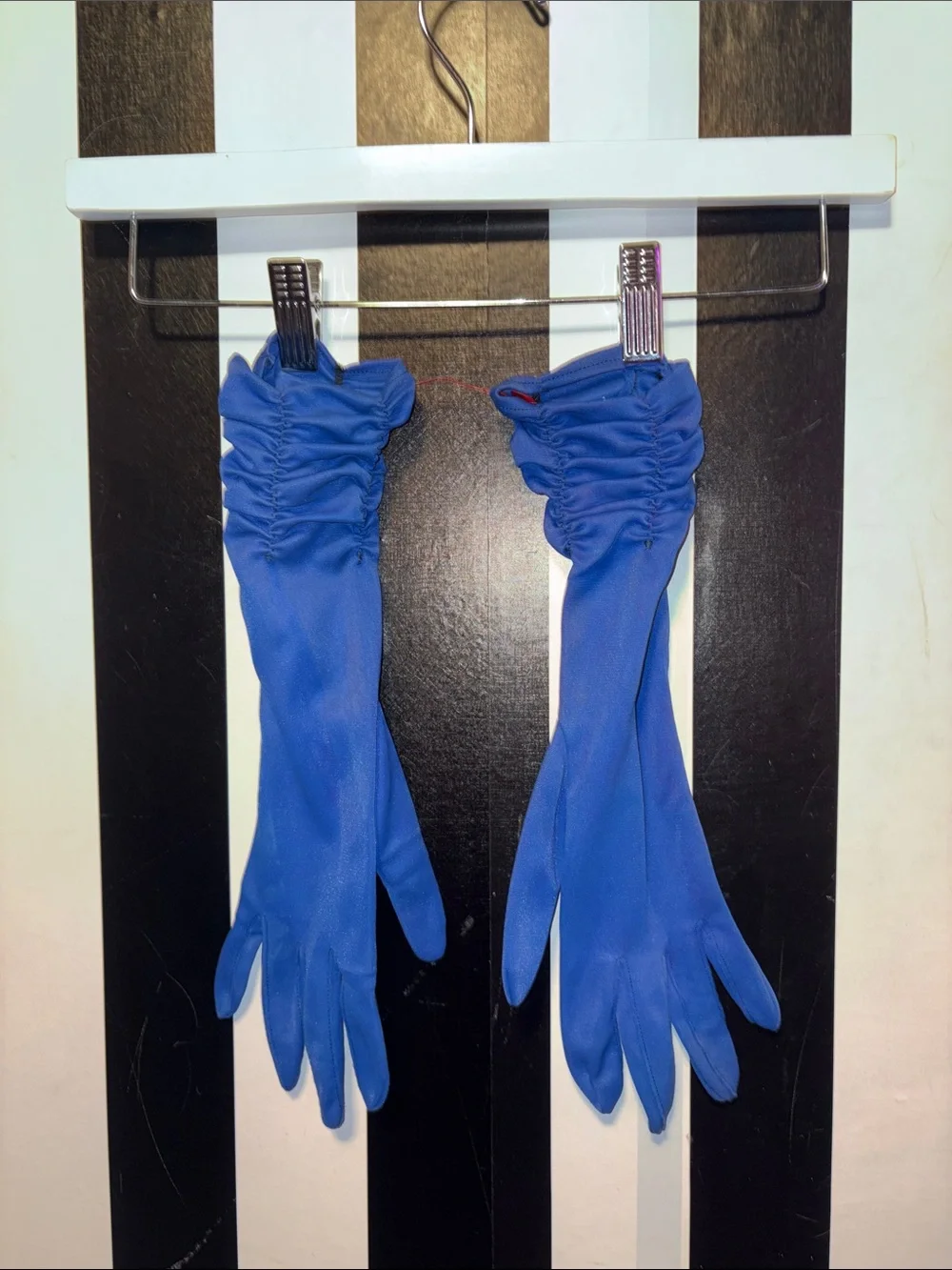 Vintage 70s Royal Blue Long Ruched Gloves Formal or Daily Wear Statement Gloves